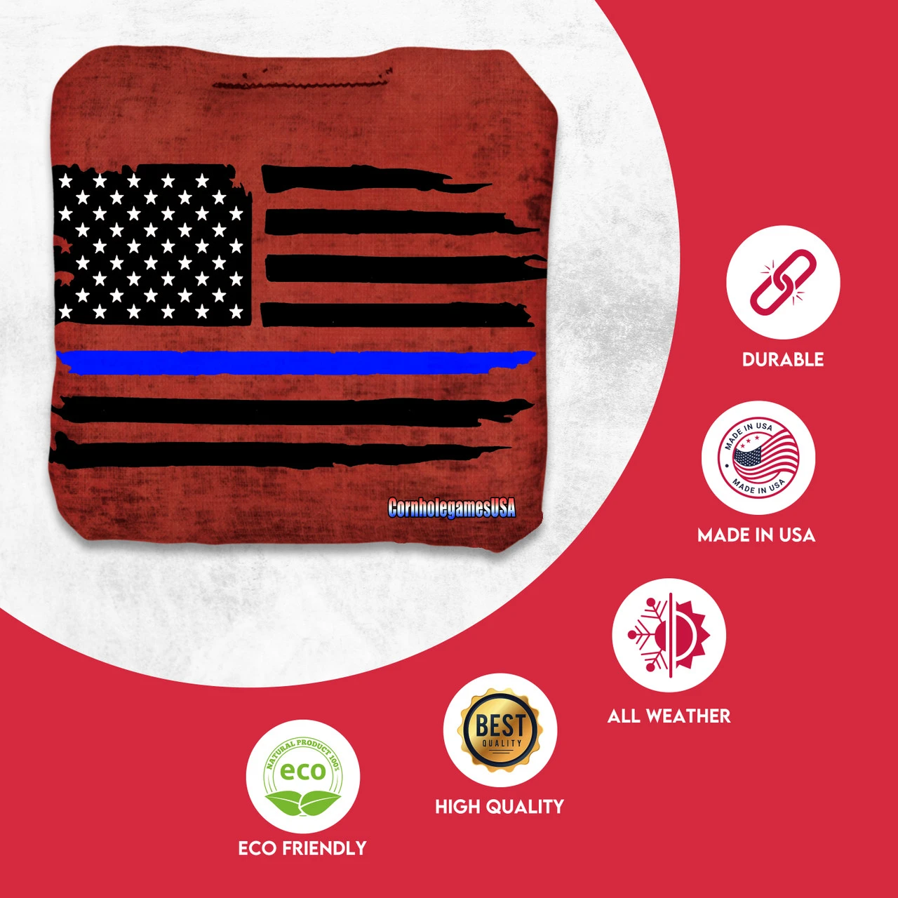 Blue Line Red Line Professional Cornhole Bags - Set Of 8 - Image 2