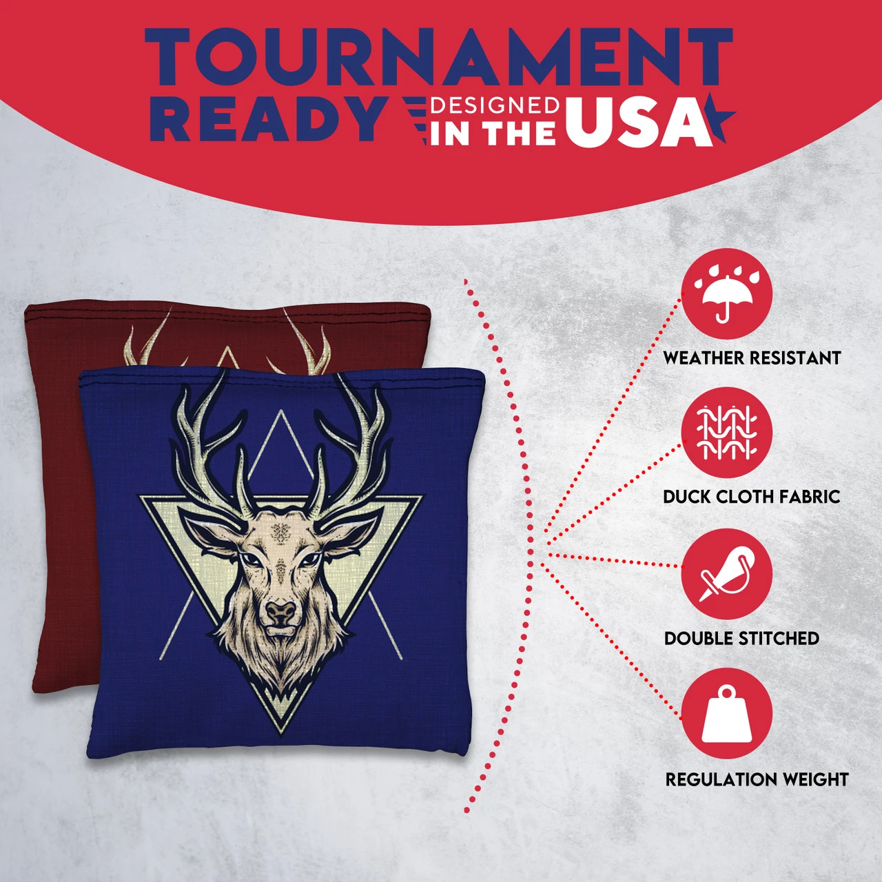 Red Blue Deer Tournament Cornhole Bags - Set Of 8 - Image 5