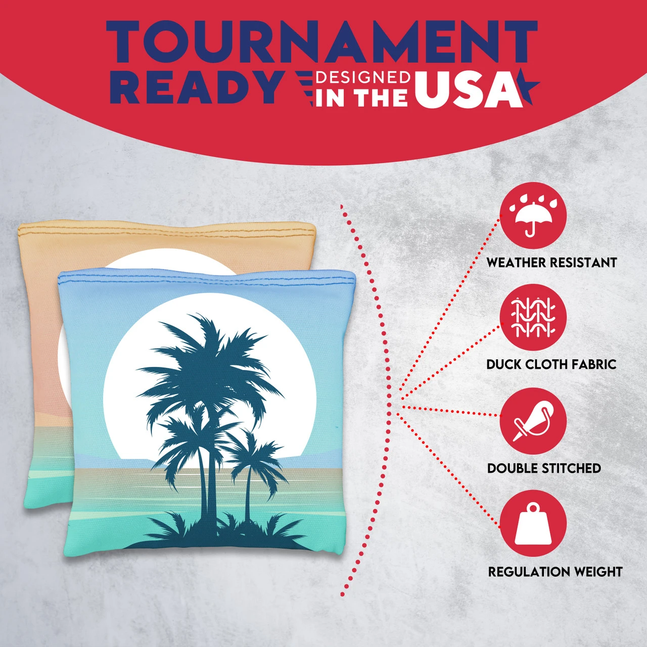 Palm Trees Sun Behind Tournament Cornhole Bags - Set Of 8 - Image 5