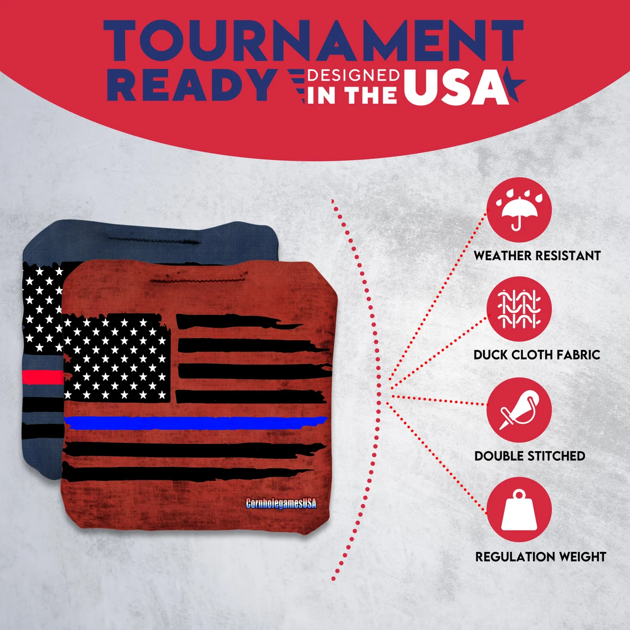 Blue Line Red Line Professional Cornhole Bags - Set Of 8 - Image 5
