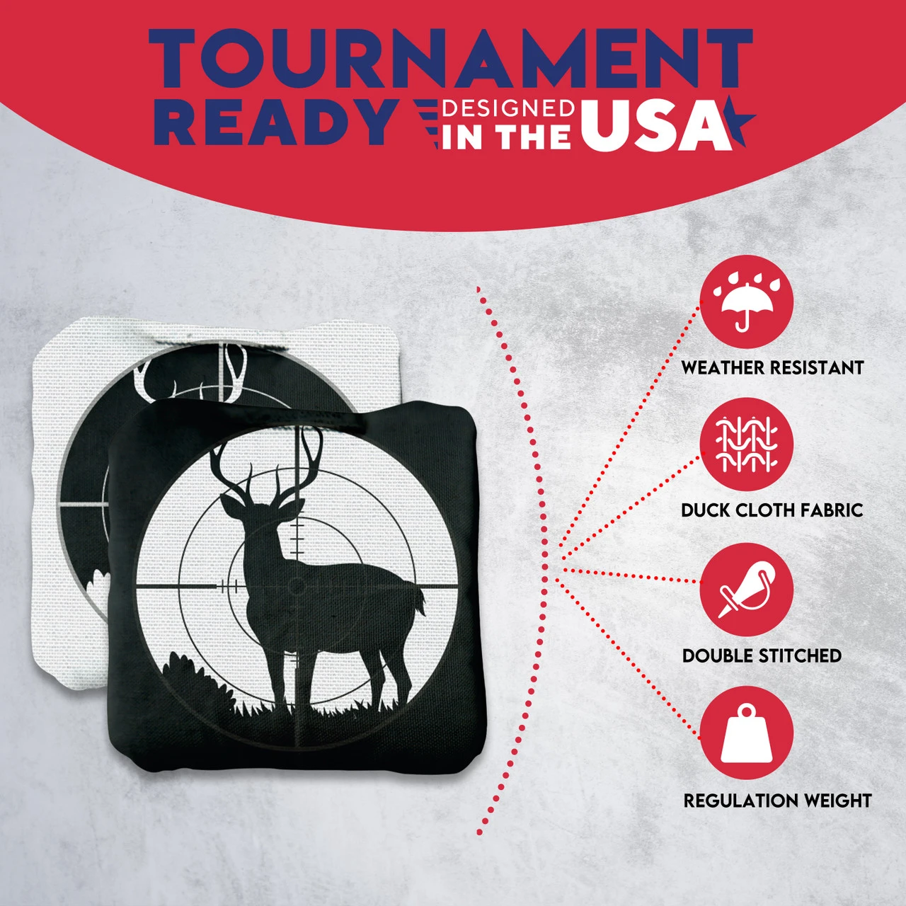 Black White Deer In Scope Professional Cornhole Bags - Set Of 8 - Image 5
