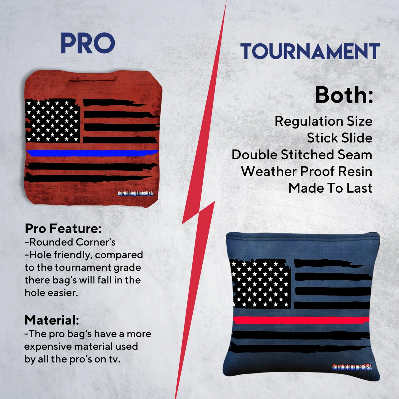 Blue Line Red Line Professional Cornhole Bags - Set Of 8 - Image 6