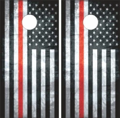 Thin Red Line Flag Cornhole Wraps - Set Of 2