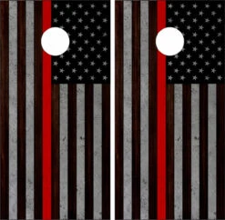 American Flag Burnt Wood Red Stripe Cornhole Wraps - Set Of 2