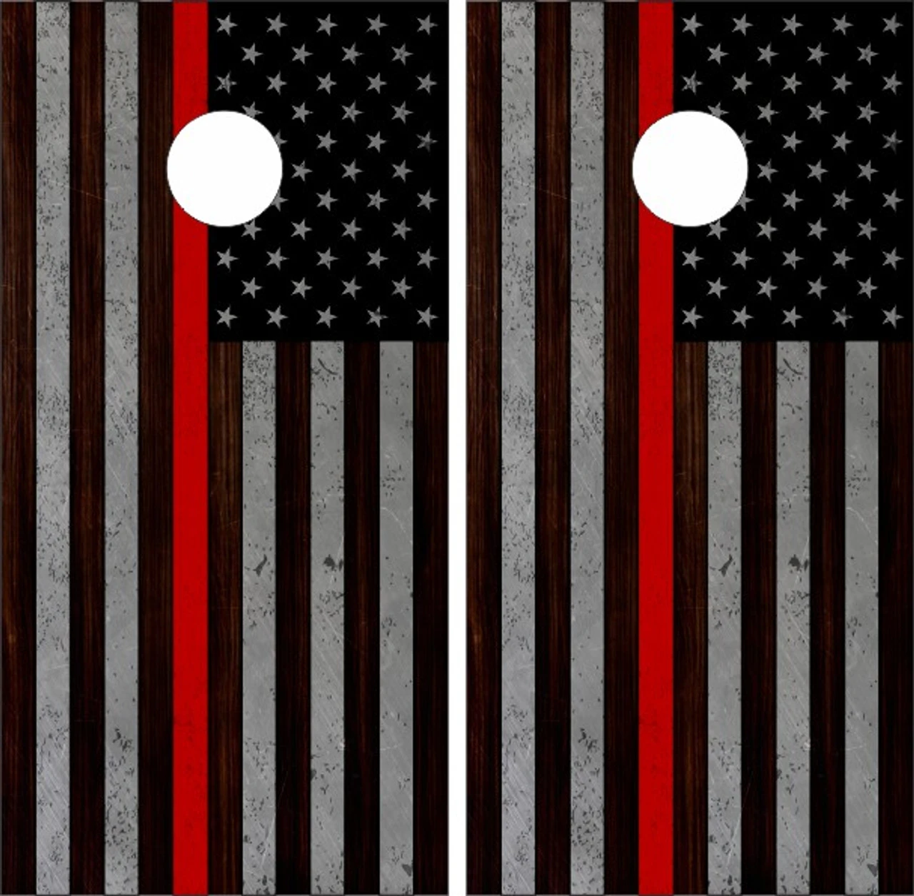 American Flag Burnt Wood Red Stripe Cornhole Wraps - Set Of 2