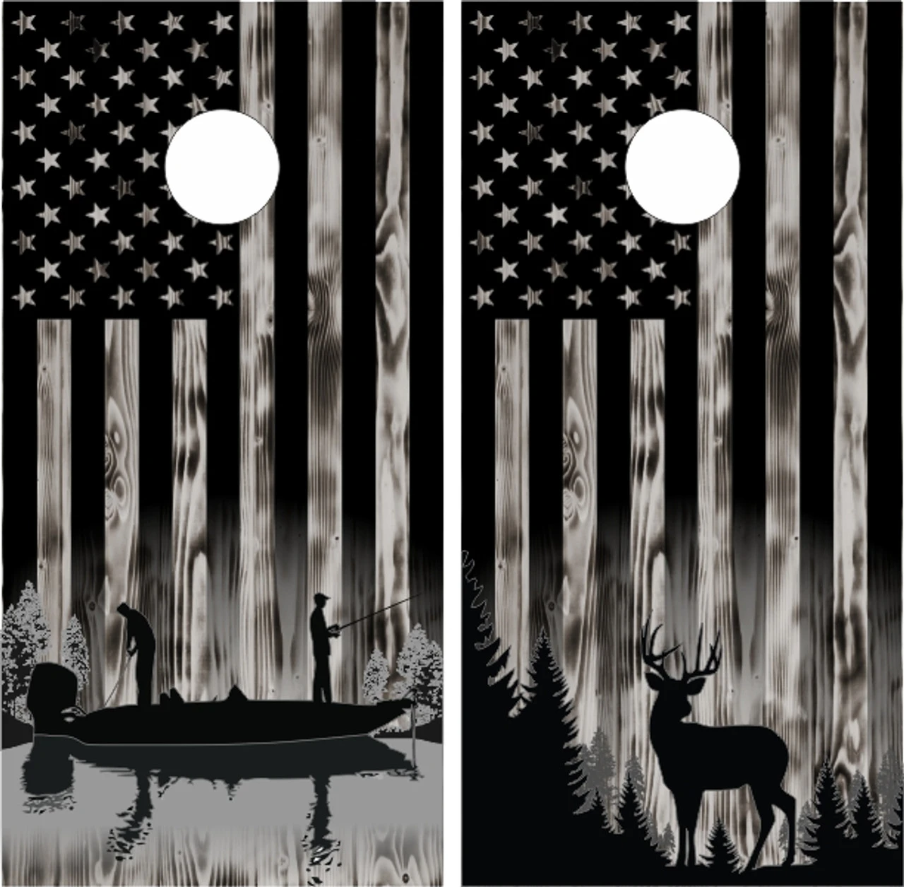 Hunting And Fishing On American Flag Cornhole Wraps - Set Of 2
