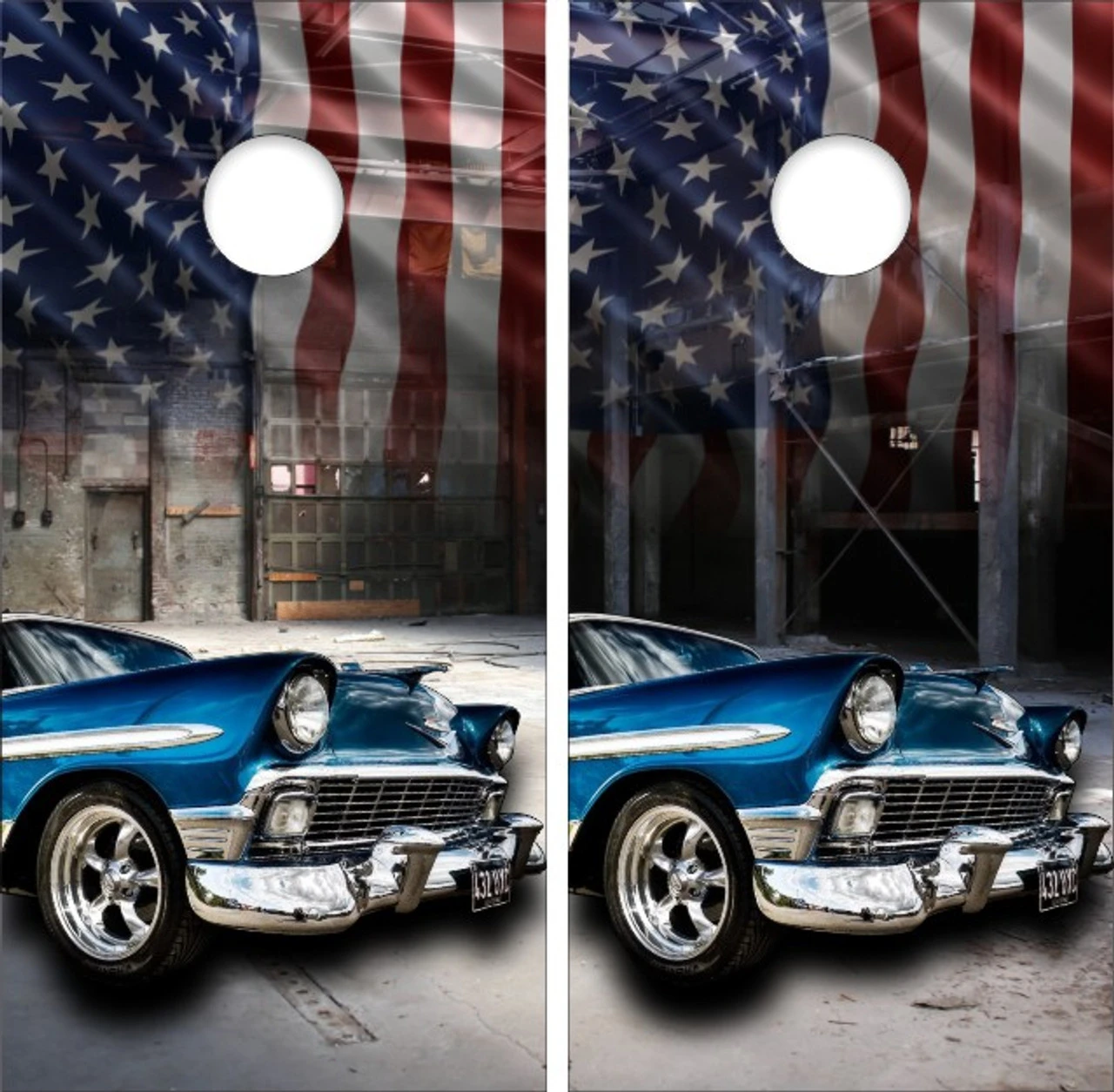 Classic Blue Hot Rod Car Version 6 Cornhole Wraps - Set Of 2