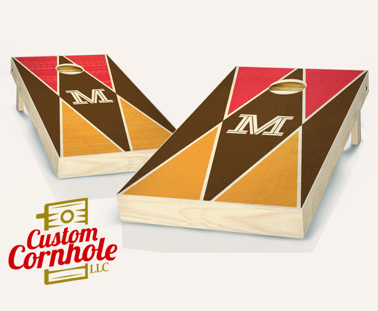 Colored Monogram Triangles Cornhole Set With Bags