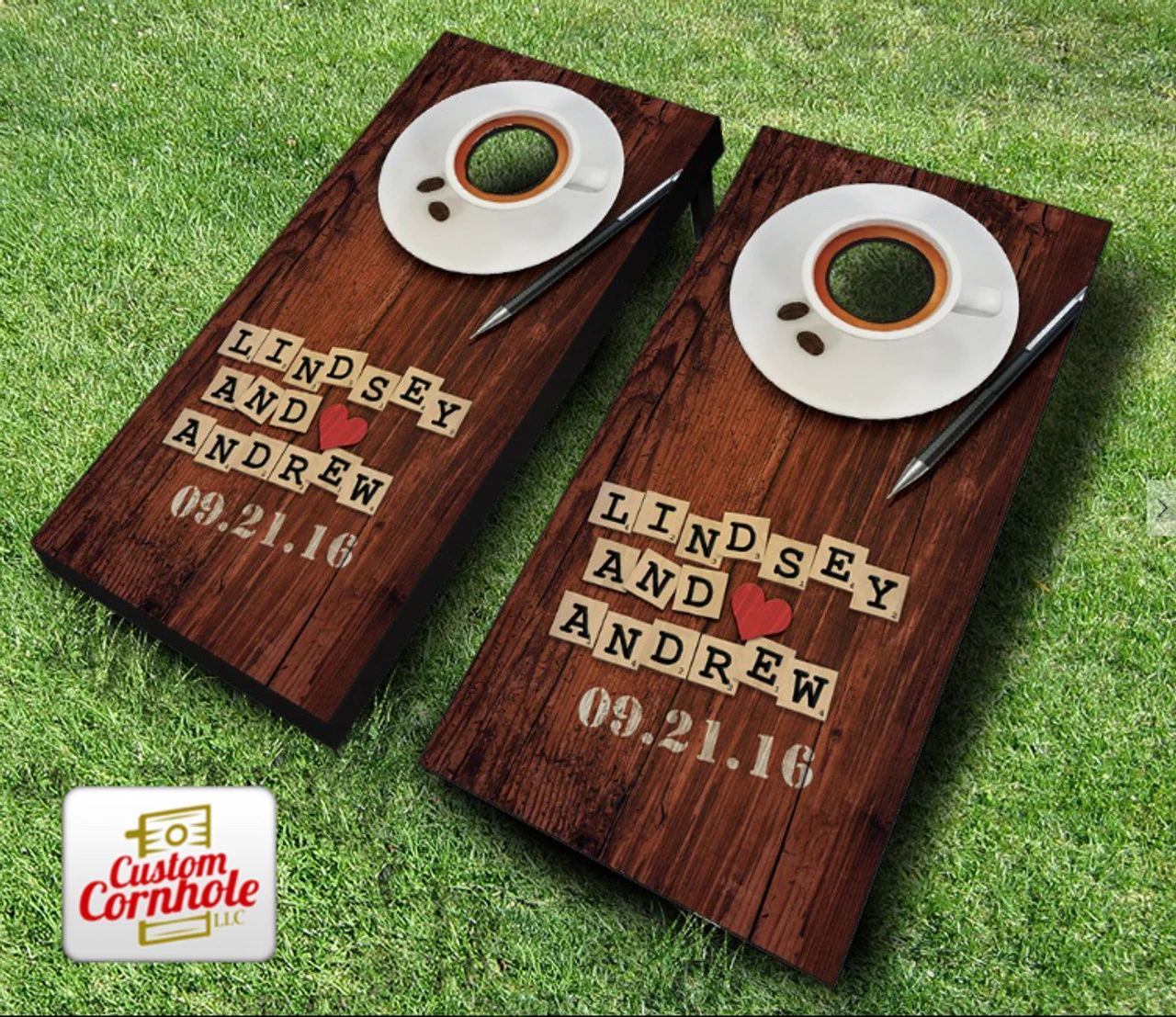 Couples Wordgame Wedding Cornhole Set With Bags - Image 3