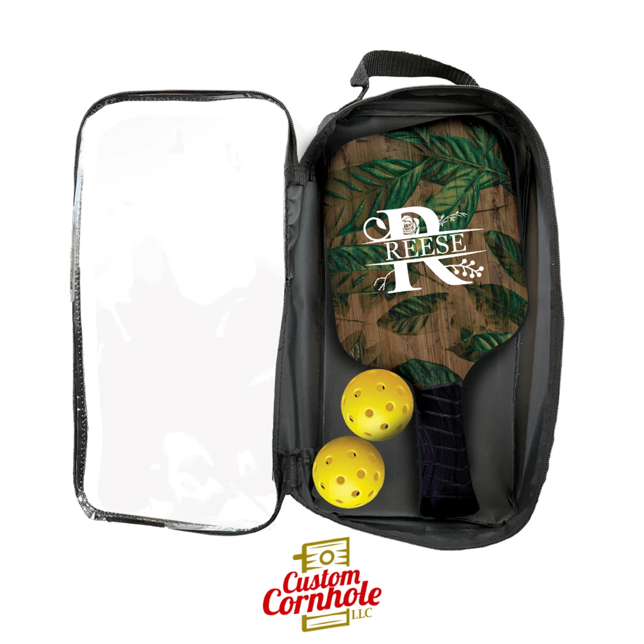 Custom Foliage Monogram Surname Pickleball Paddle Set - Image 2
