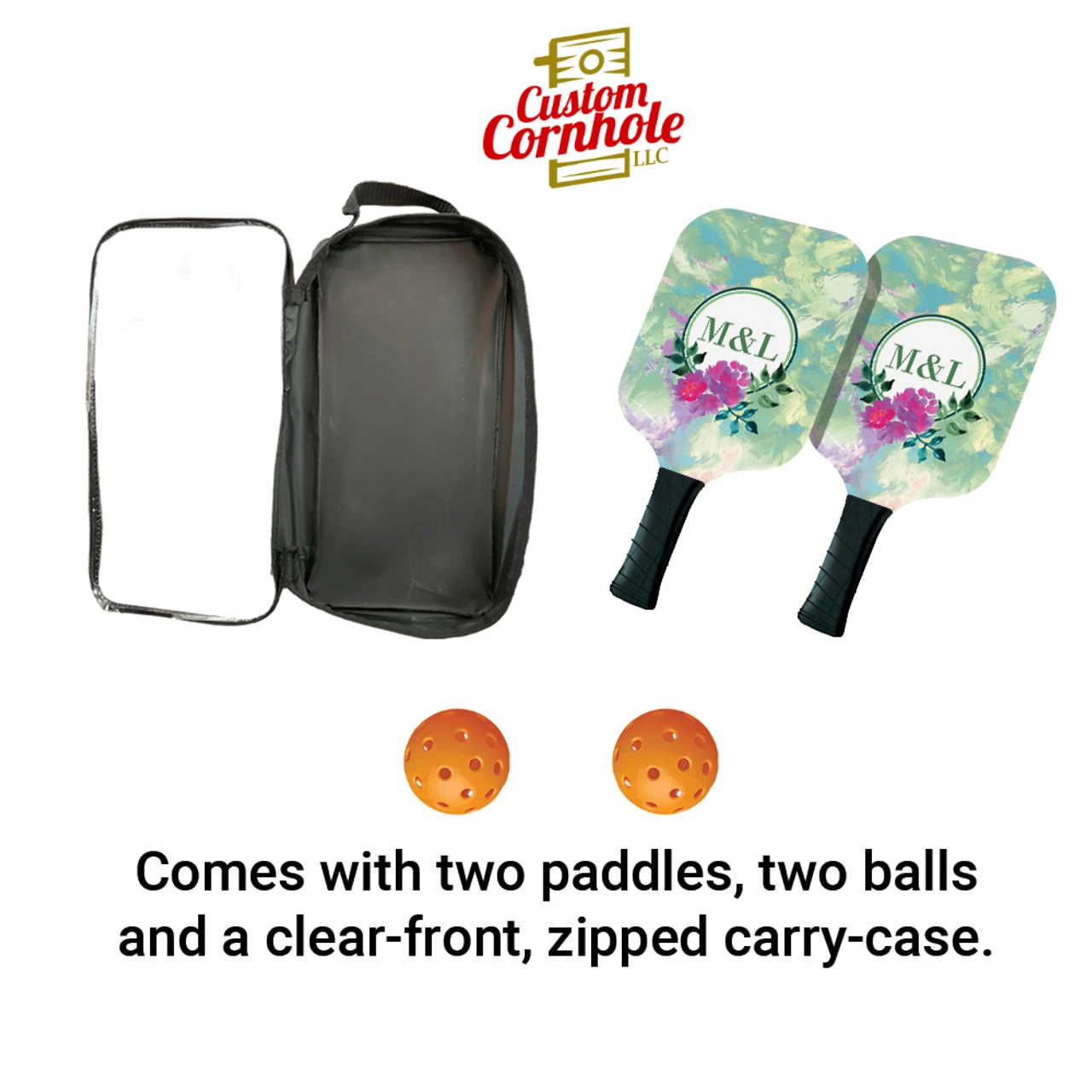 Custom Watercolor Monogram Pickleball Paddle Set - Image 3