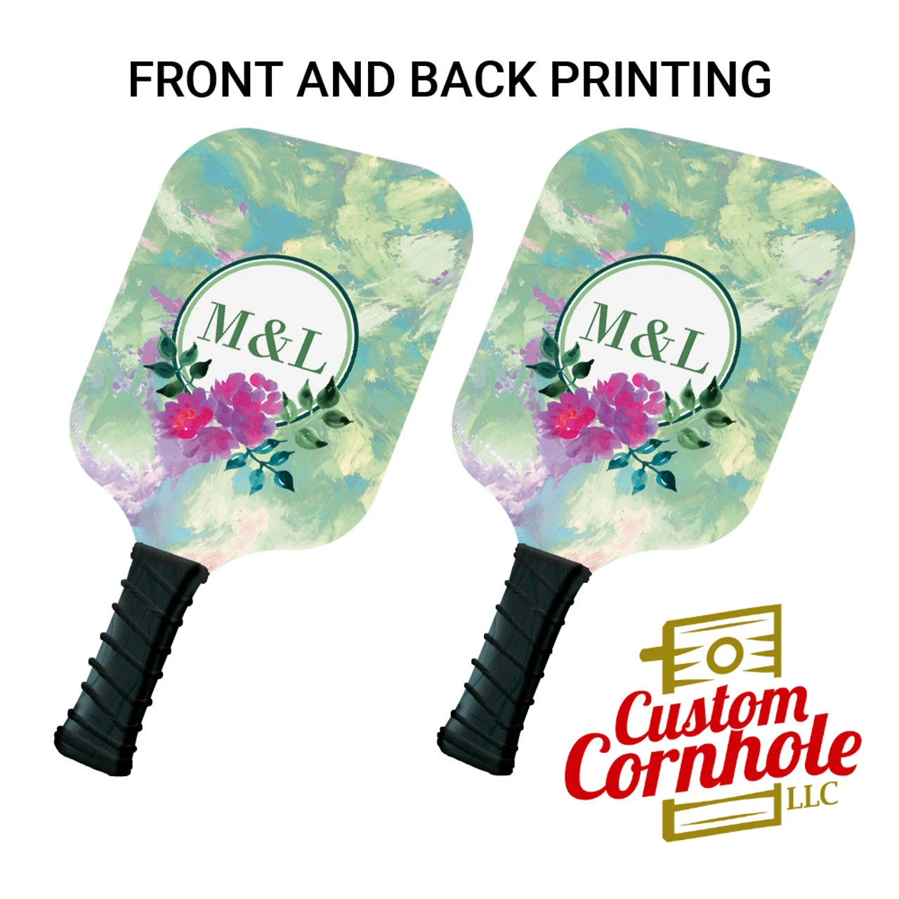 Custom Watercolor Monogram Pickleball Paddle Set