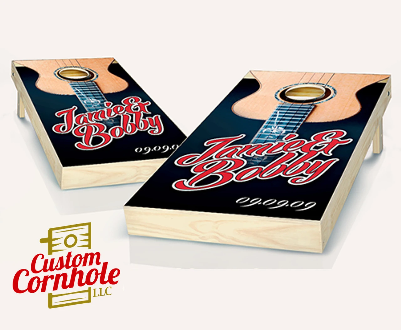 Custom Guitar Wedding Cornhole Set With Bags