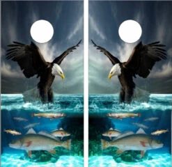 Eagle And Fish Cornhole Wraps - Set Of 2