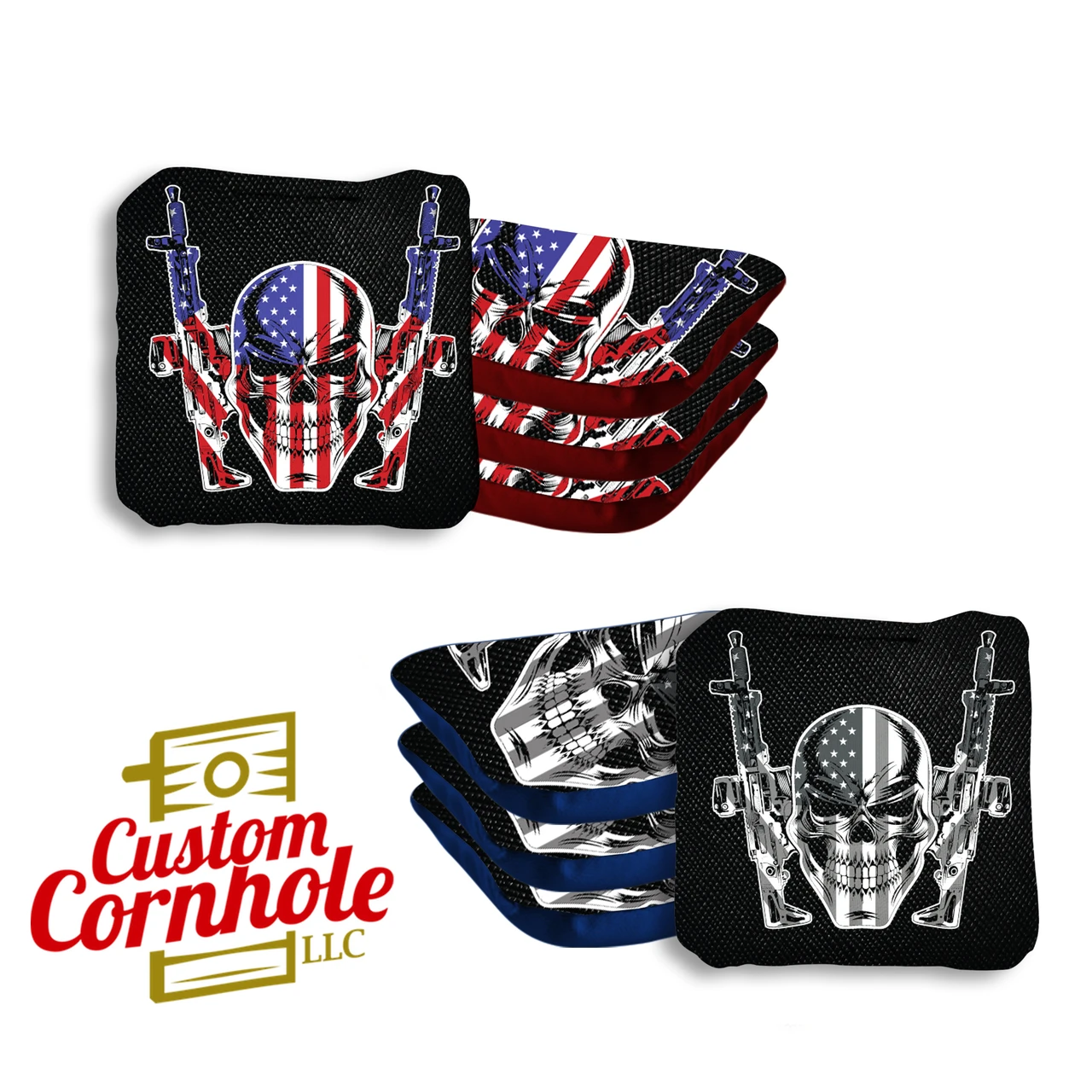 Flag Skull Guns Professional Cornhole Bags - Set Of 8