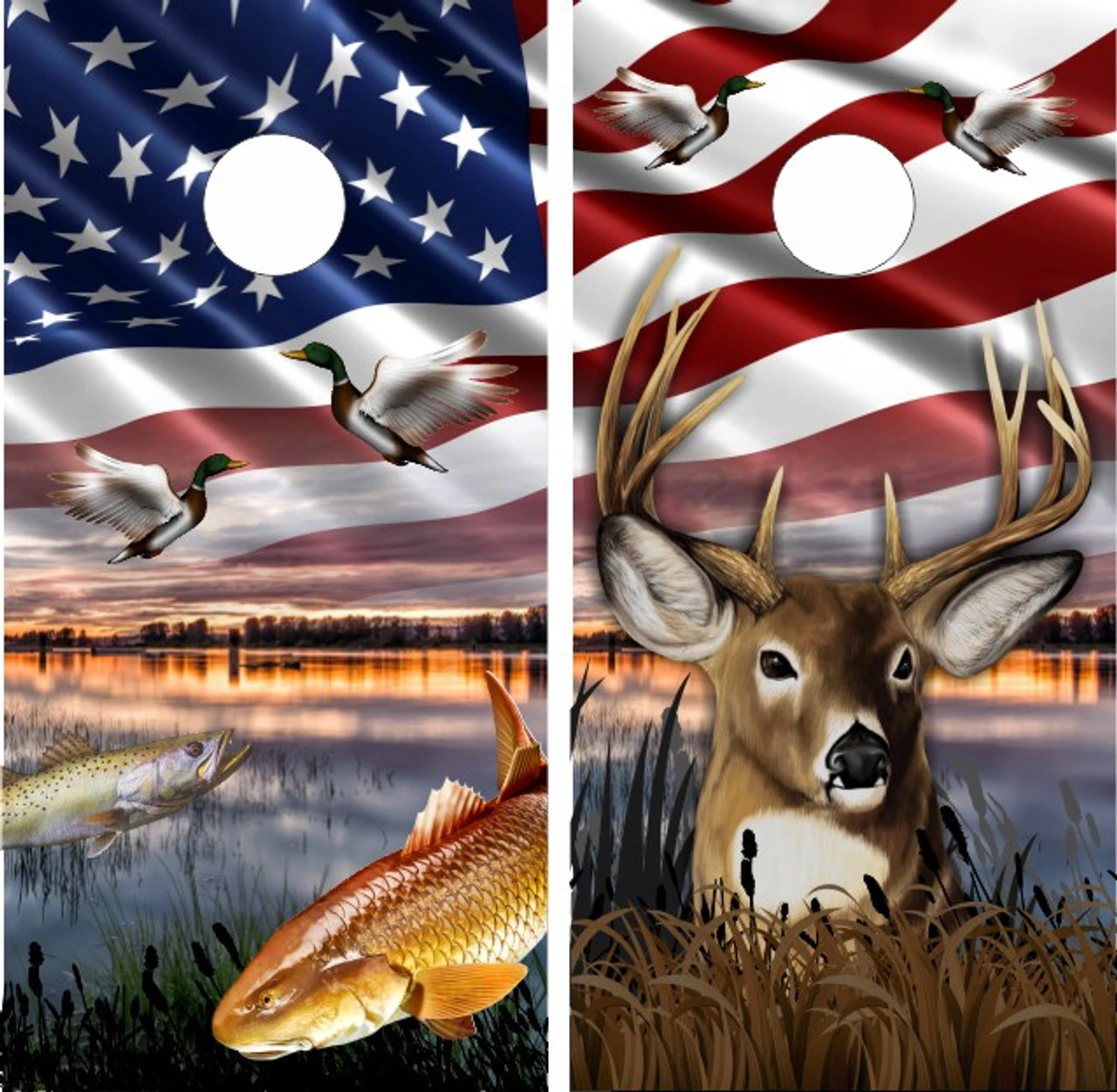 Hunting And Fishing Cornhole Wraps - Set Of 2