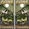 Gone Fishing Wood Version Cornhole Wraps - Set Of 2