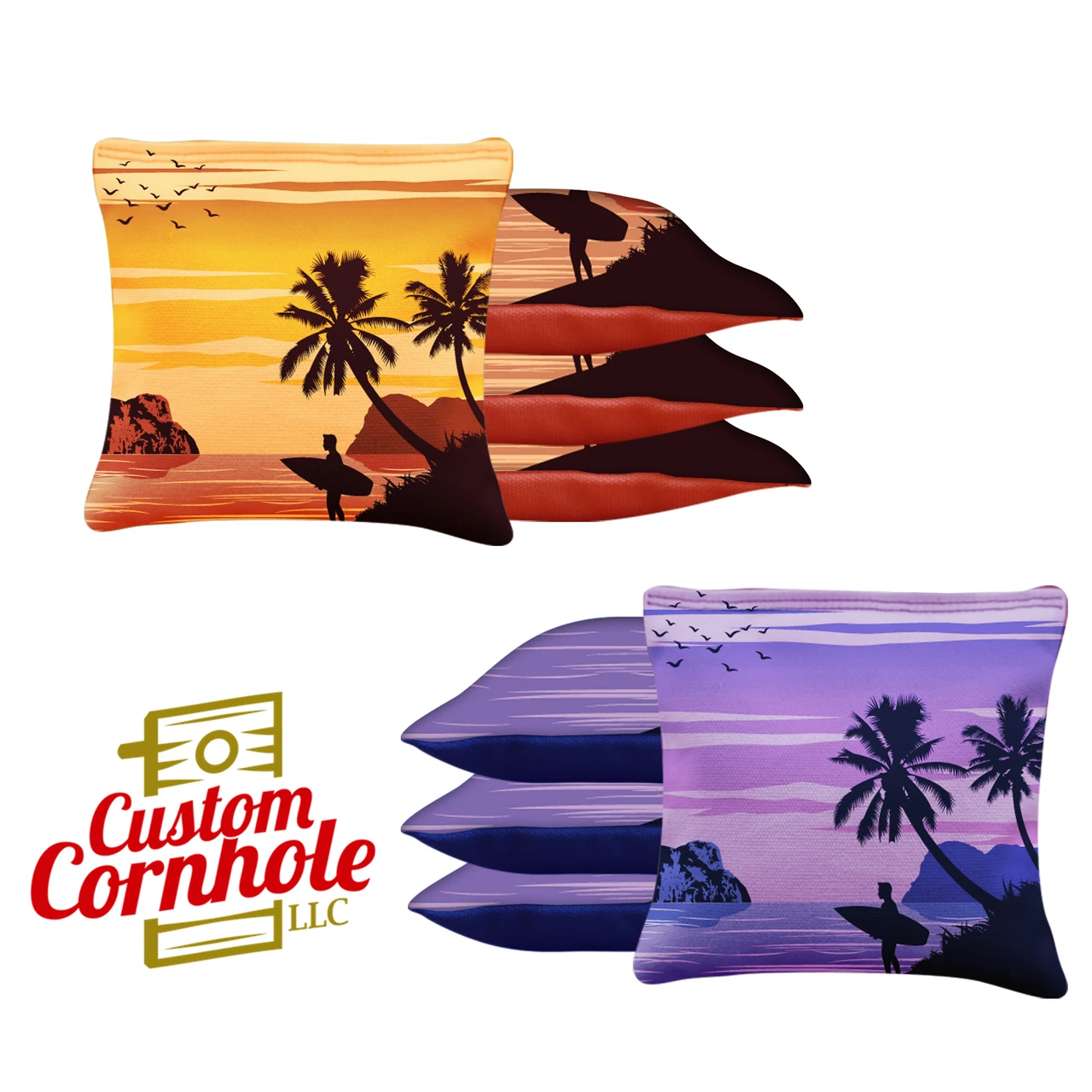 Orange Purple Beach Tournament Cornhole Bags - Set Of 8