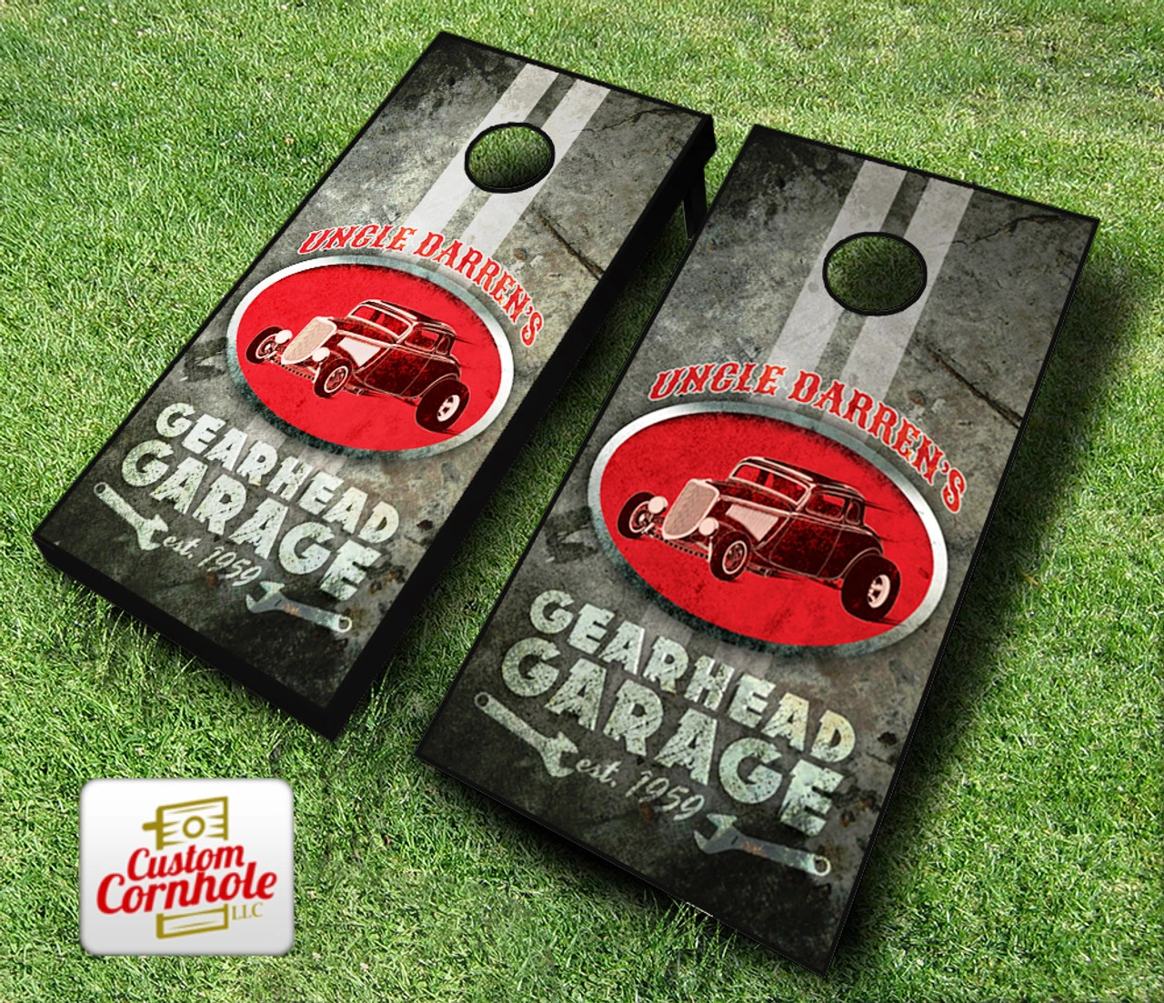 Personalized Gearhead Garage Cornhole Set With Bags - Image 3