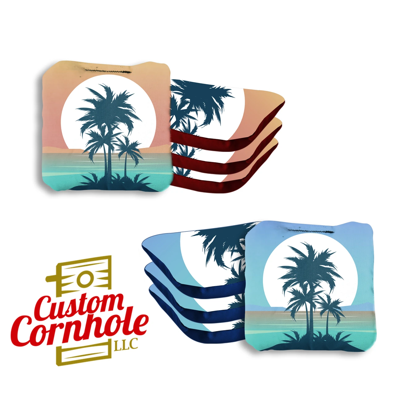 Palm Trees Sun Behind Professional Cornhole Bags - Set Of 8