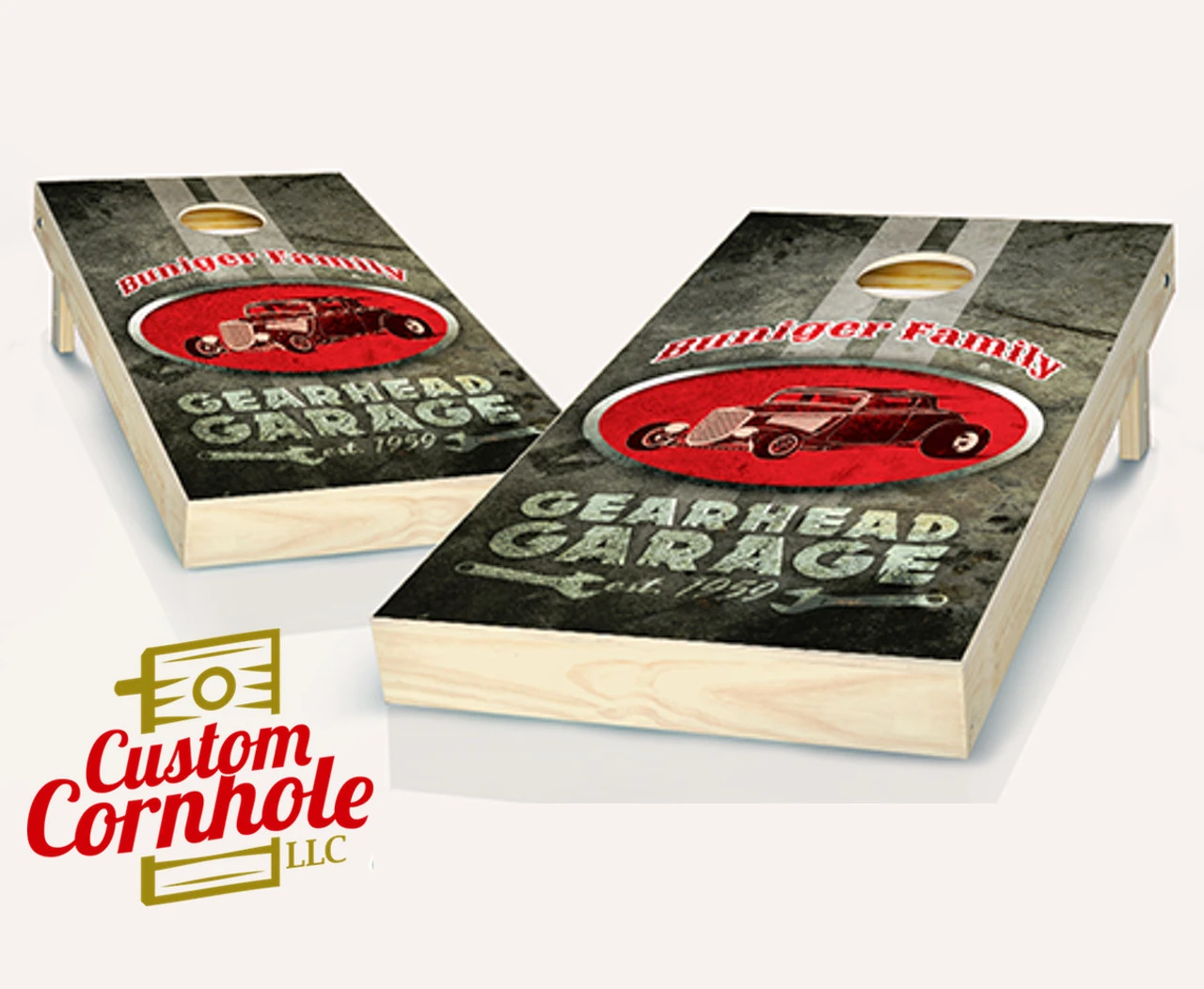 Personalized Gearhead Garage Cornhole Set With Bags