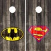 Batman / Superman On Wood Cornhole Wraps - Set Of 2