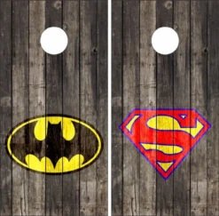 Batman / Superman On Wood Cornhole Wraps - Set Of 2