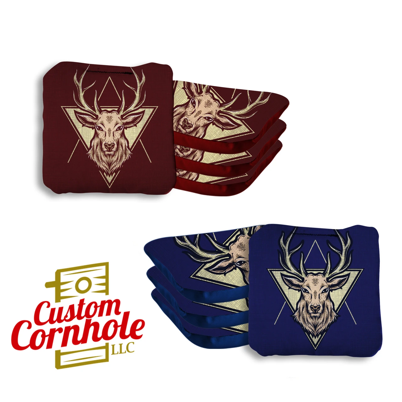 Red Blue Deer Professional Cornhole Bags - Set Of 8