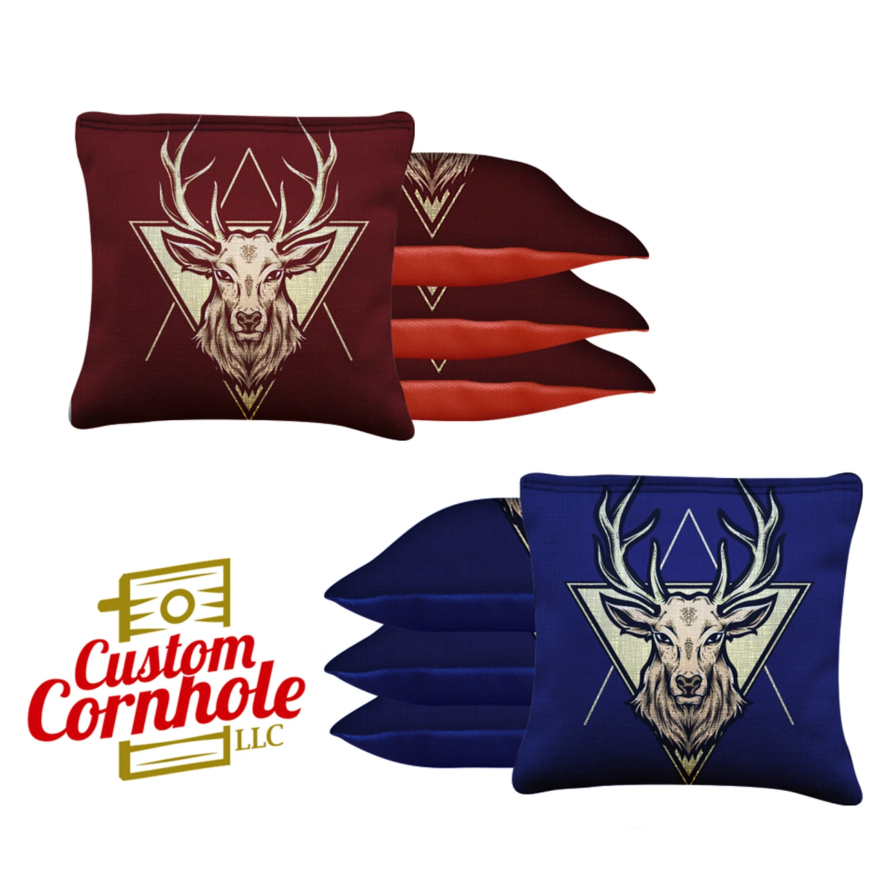 Red Blue Deer Tournament Cornhole Bags - Set Of 8