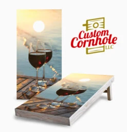 Sunset Red Wine On The Beach Cornhole Set With Bags
