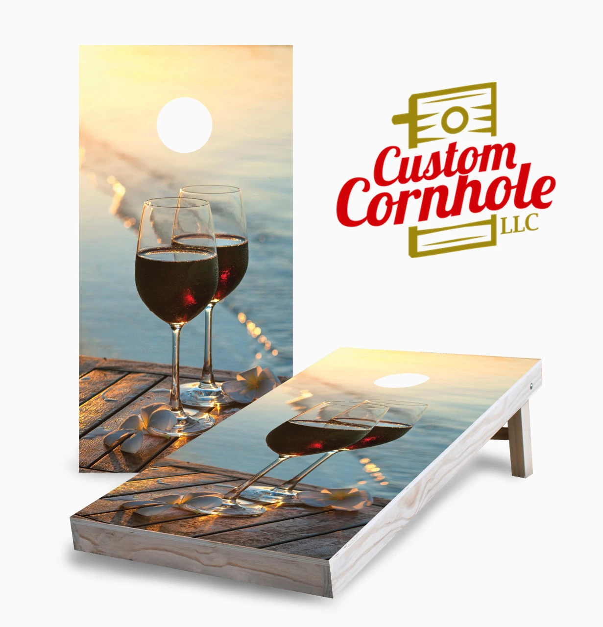 Sunset Red Wine On The Beach Cornhole Set With Bags