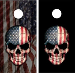 American/Black Skull Cornhole Wraps - Set Of 2