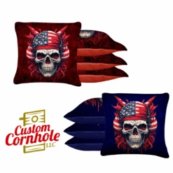 Skull Red Blue Tournament Cornhole Bags - Set Of 8
