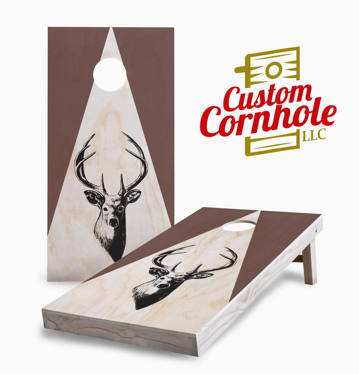 Stained (Two Tone Wood) Deer Silhouette Cornhole Set With Bags