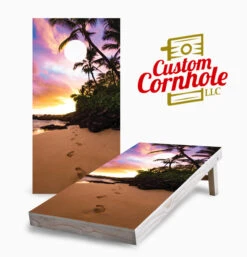 Sunset Footprints On The Beach Cornhole Set With Bags