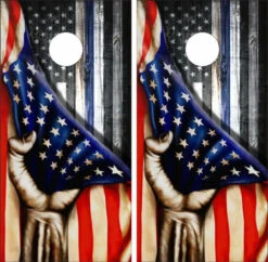 Thin Blue Line Hand Pull Cornhole Wraps - Set Of 2