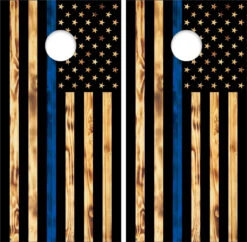 American Flag Blue Line Version 2 Cornhole Wraps - Set Of 2
