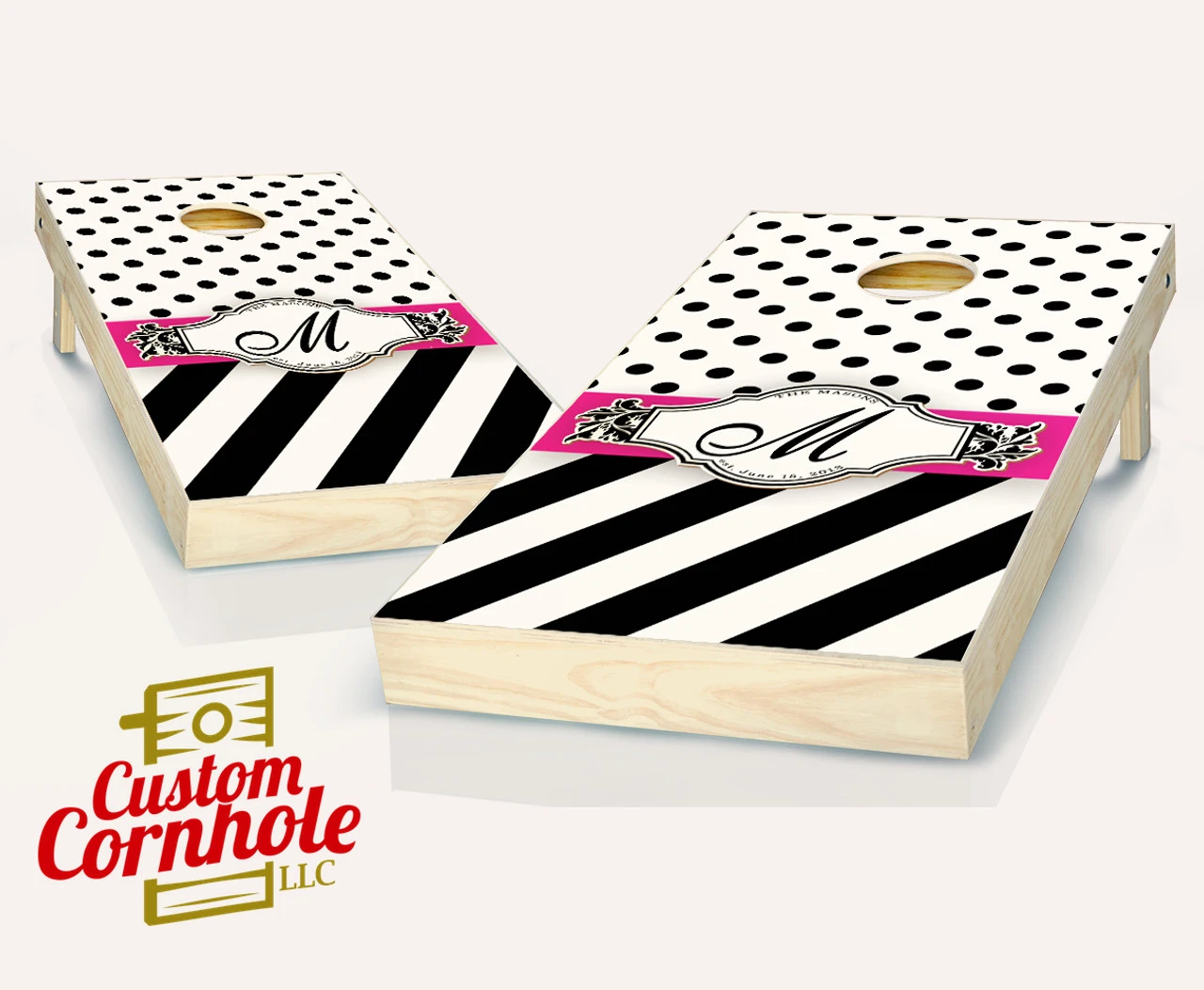 Wedding Ribbon Black Cornhole Set With Bags