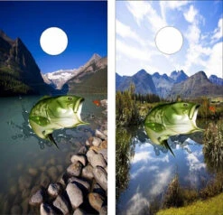 Bass With Lure Cornhole Wraps - Set Of 2